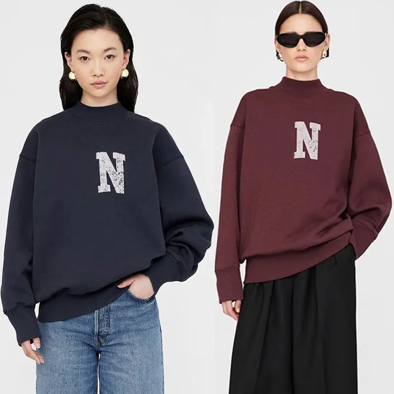 24 otoño Nuevo sudadera de medio cuello alto Carta suelta Mujeres informales Diseñador Sweater de algodón de algodón de algodón