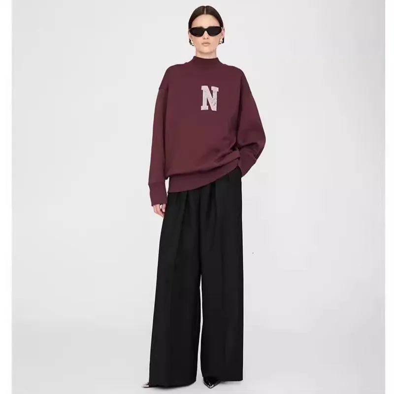 24 otoño Nuevo sudadera de medio cuello alto Carta suelta Mujeres informales Diseñador Sweater de algodón de algodón de algodón