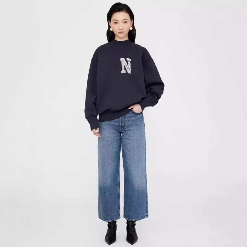 24 otoño Nuevo sudadera de medio cuello alto Carta suelta Mujeres informales Diseñador Sweater de algodón de algodón de algodón