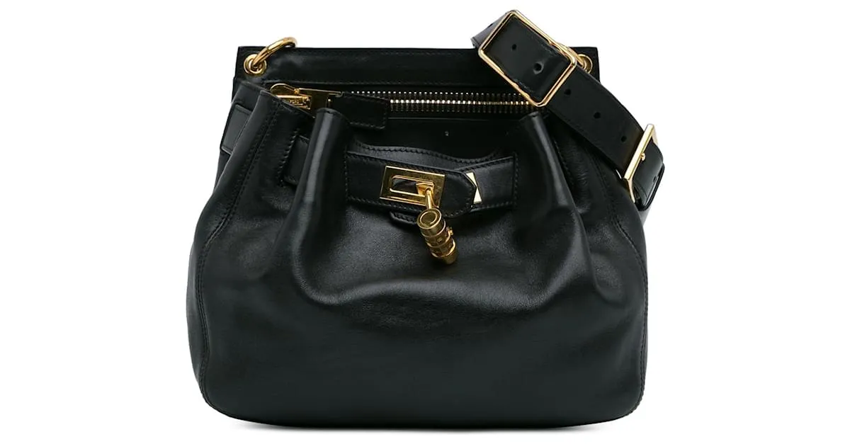 Bandolera de cuero negro Tom Ford con cierre frontal 