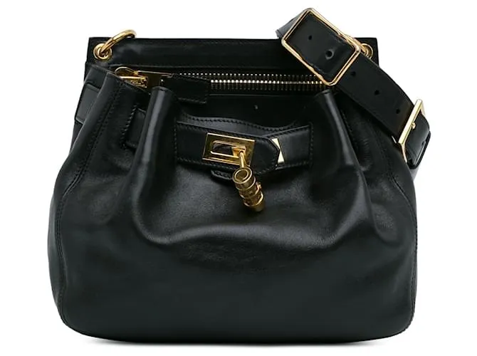 Bandolera de cuero negro Tom Ford con cierre frontal 