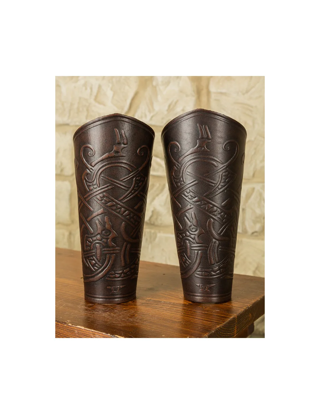 Brazaletes vikingos Midgar Ragnarok, cuero marrón
