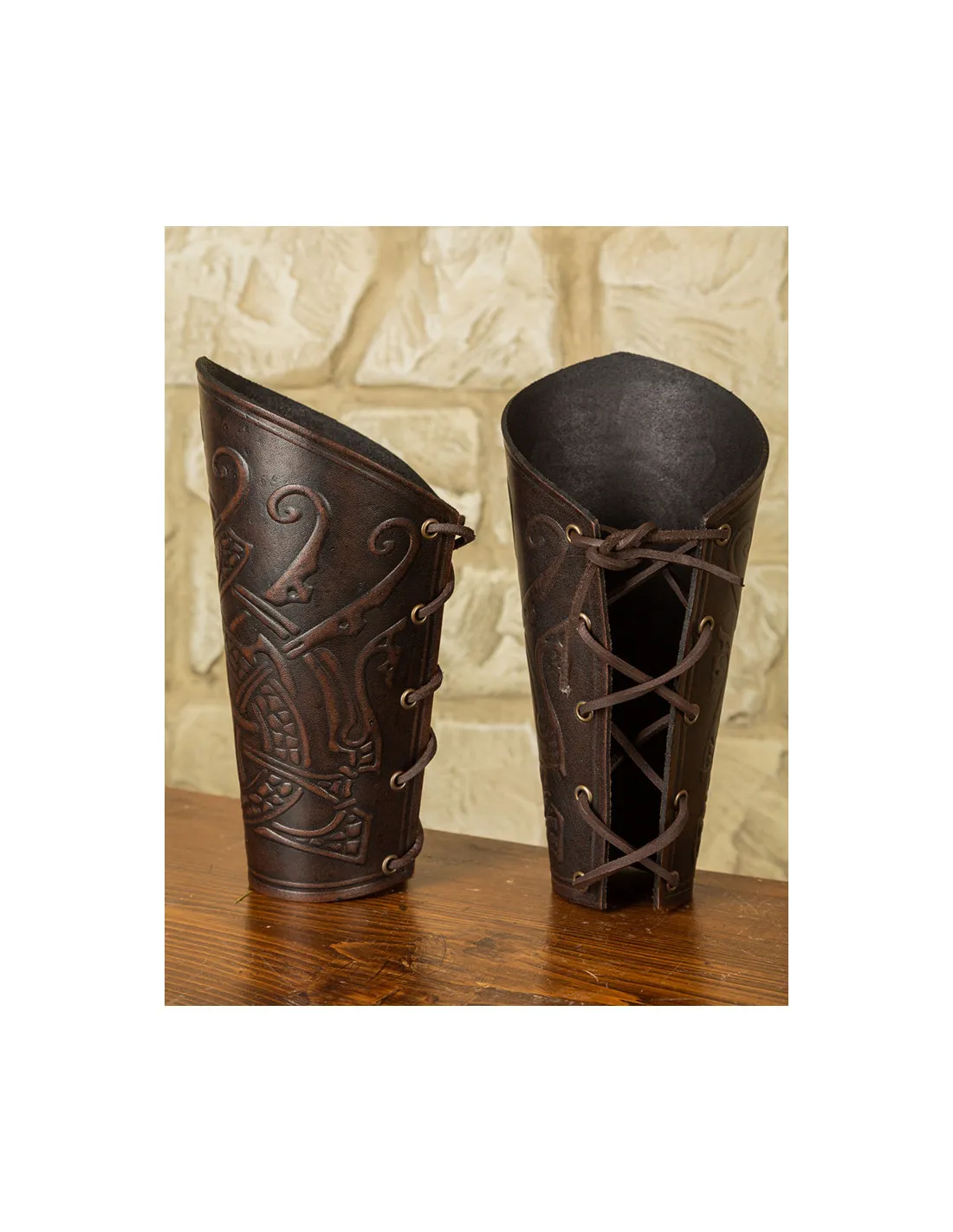 Brazaletes vikingos Midgar Ragnarok, cuero marrón