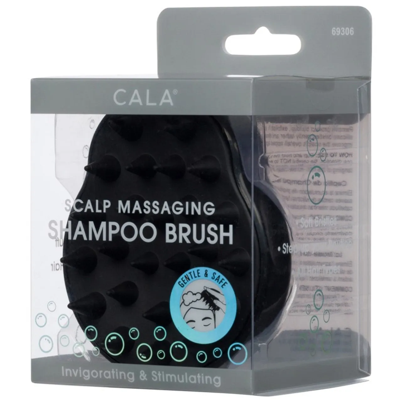 CALA Scalp Massaging Shampoo Brush Black Cepillo Masajeador del Cuero Cabelludo