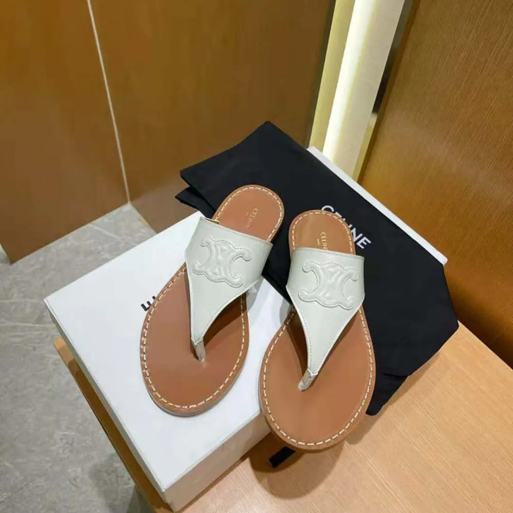 CELINE MUJER TANGA TRIOMPHE FLAT EN PIEL DE TERNERABLANCO