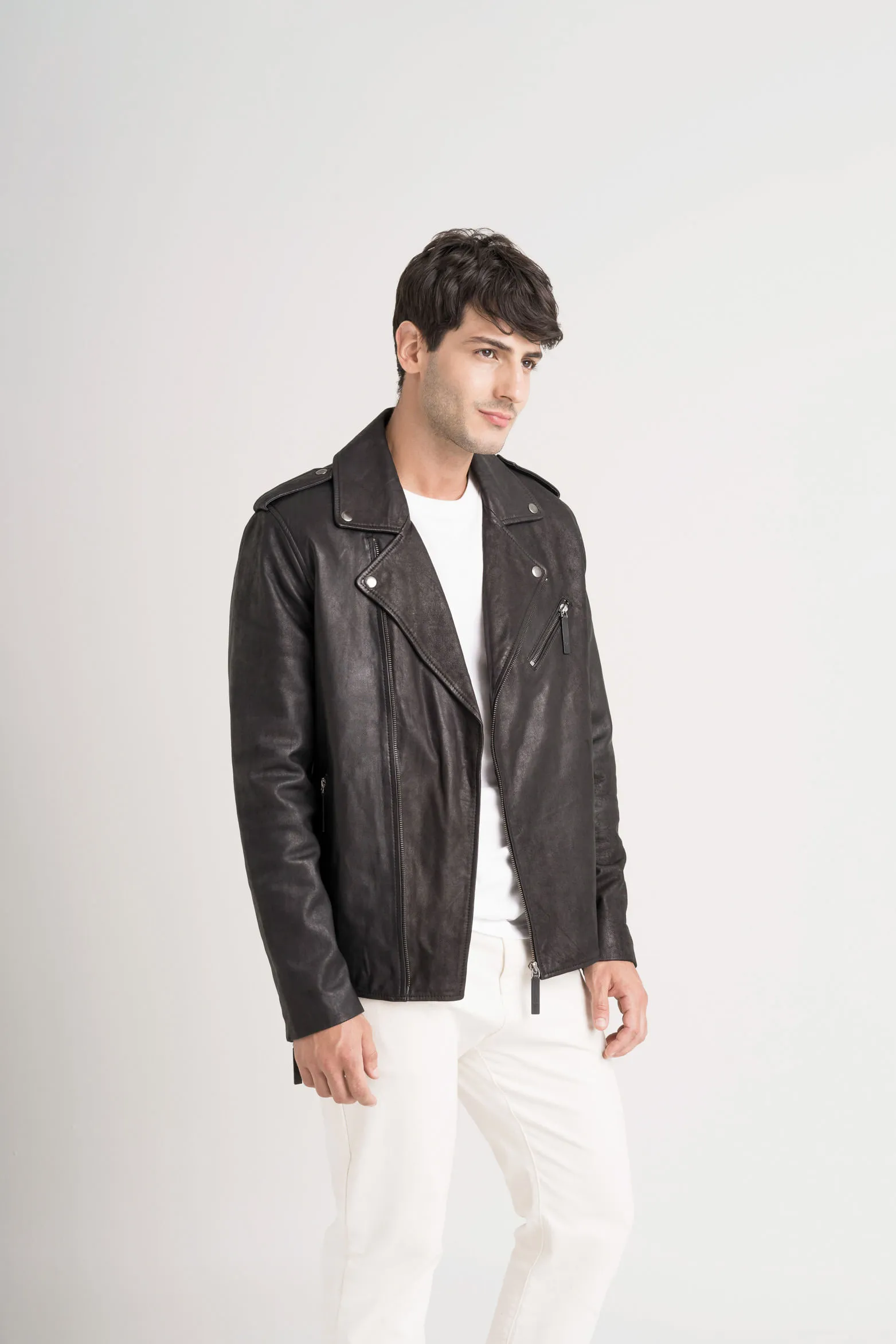 Chaqueta biker Capri de cuero para hombre semi ajustada