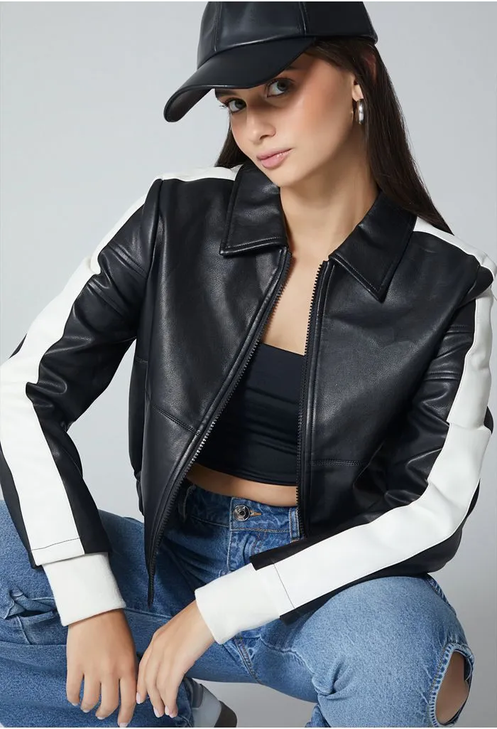 Chaqueta crop con franja lateral para mu