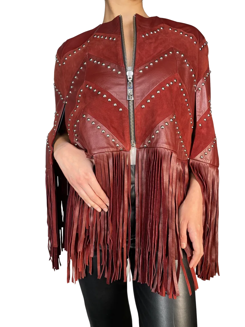 CHER Poncho Violet Burdeo Cuero