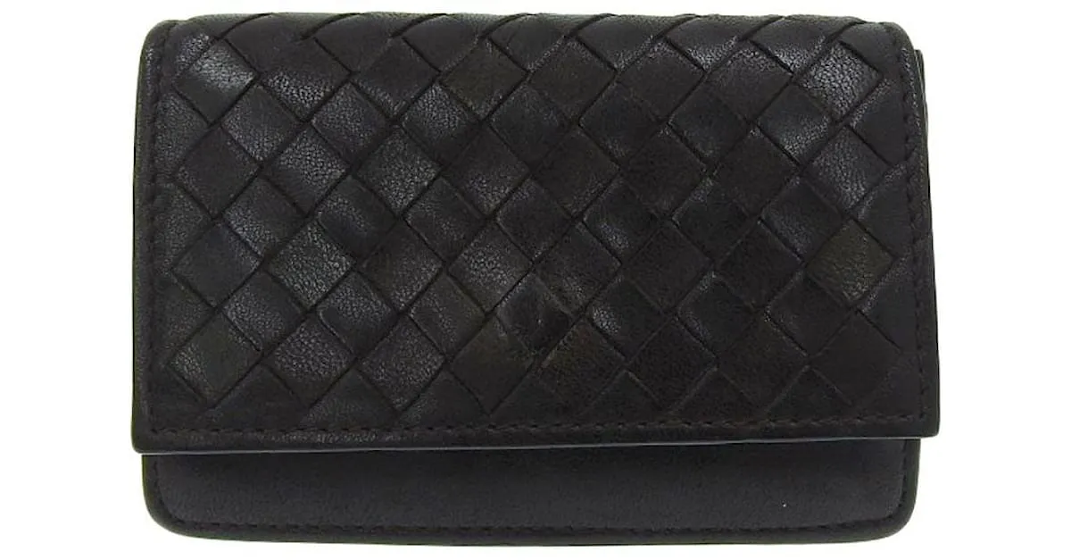 Estuche de cuero para tarjetas Bottega Veneta Castaño 