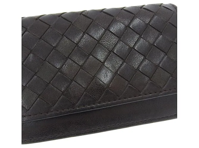 Estuche de cuero para tarjetas Bottega Veneta Castaño 