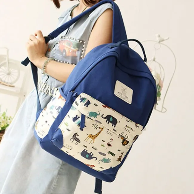 Fresh Animal Canvas Backpack Lion Elephant Giraffe Schoolbag