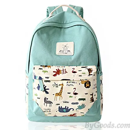 Fresh Animal Canvas Backpack Lion Elephant Giraffe Schoolbag