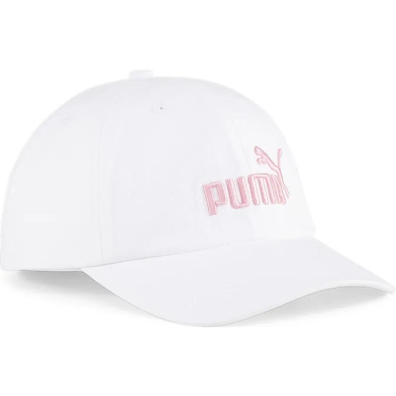Gorra curva blanca ajustable con logo rosa Essentials No.1 de Puma