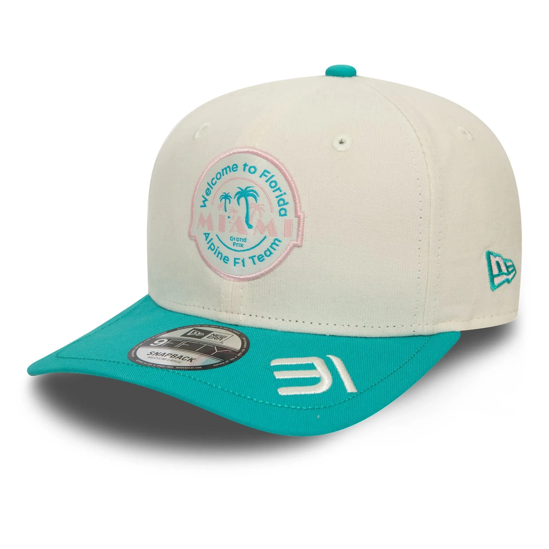Gorra snapback Alpine Racing Esteban Ocon Miami Race Special White 9FIFTY Original Fit