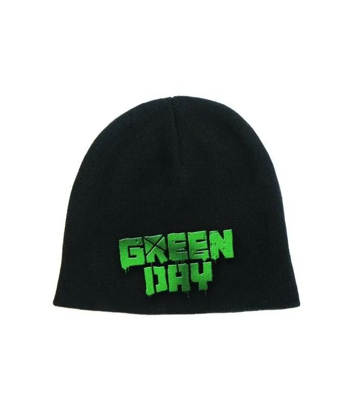 Green Day Gorro Punto Negro Logo Verde Licencia Oficial RockOff GDBEAN01