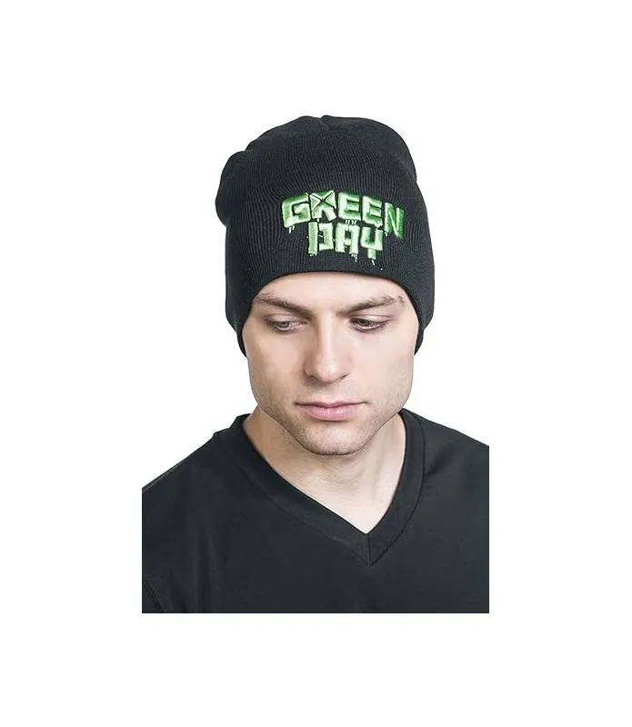 Green Day Gorro Punto Negro Logo Verde Licencia Oficial RockOff GDBEAN01