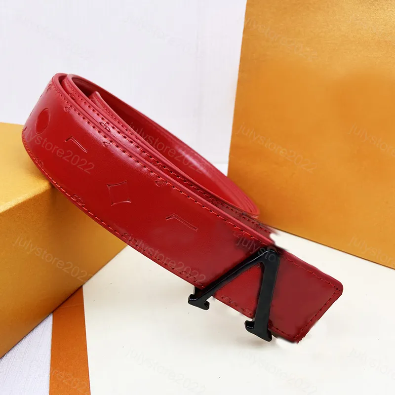 Hombres Diseñadores Cinturones Moda Casual Pin Hebilla lisa V Mujeres Hombres Cinturón de cuero Ancho rojo 3.8 cm con caja naran