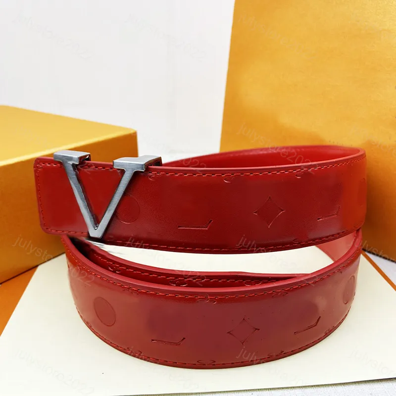 Hombres Diseñadores Cinturones Moda Casual Pin Hebilla lisa V Mujeres Hombres Cinturón de cuero Ancho rojo 3.8 cm con caja naran