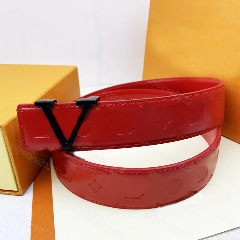 Hombres Diseñadores Cinturones Moda Casual Pin Hebilla lisa V Mujeres Hombres Cinturón de cuero Ancho rojo 3.8 cm con caja naran