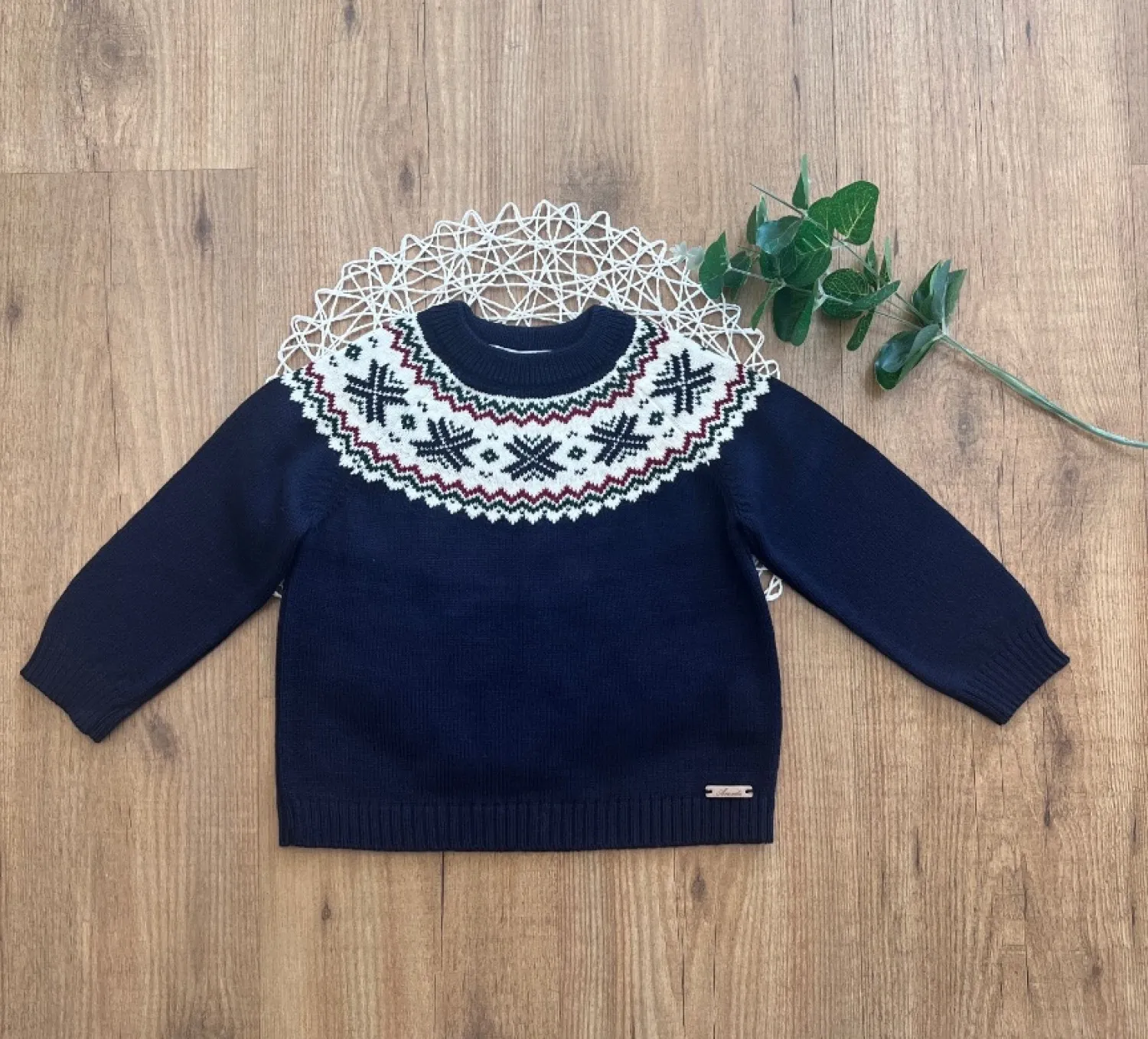 Jacquard knit sweater with border Natale collection