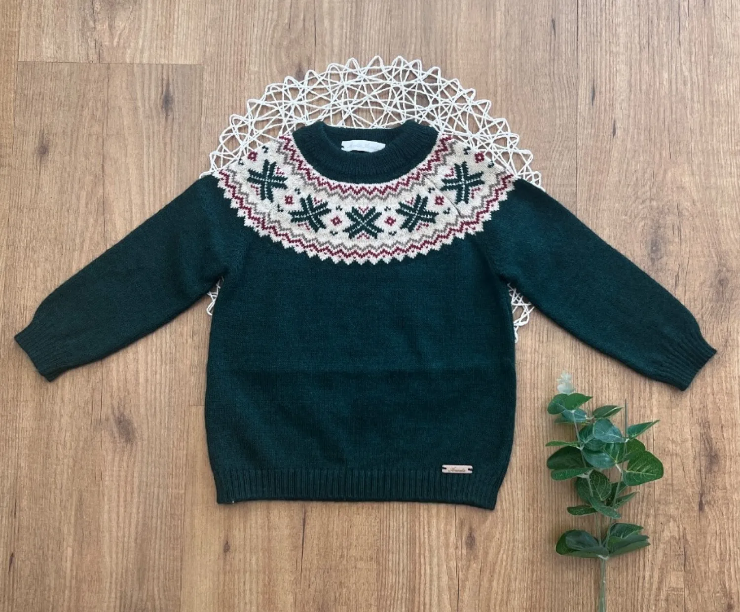 Jacquard knit sweater with border Natale collection