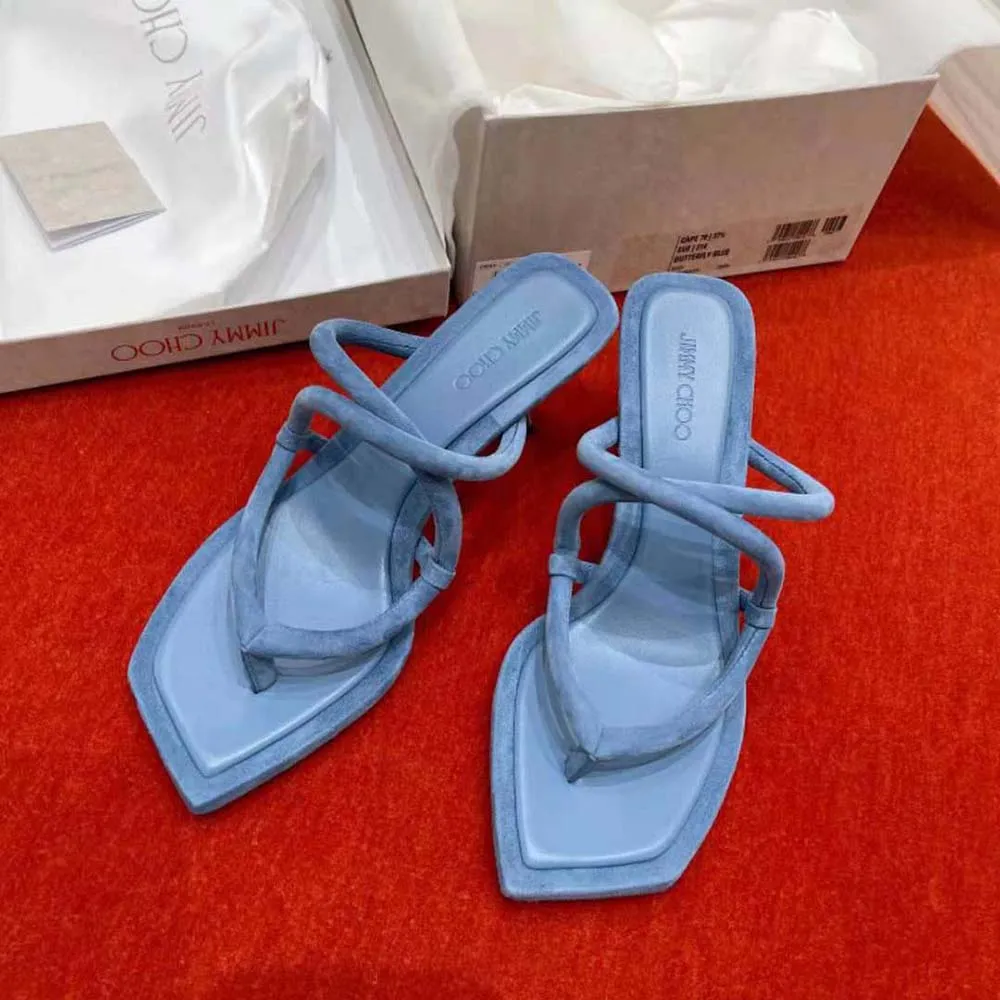 Jimmy Choo Mules tipo tanga de ante azul mariposa Cape 70 para mujer