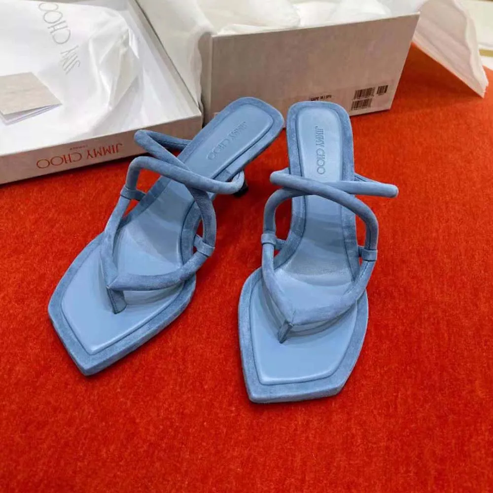 Jimmy Choo Mules tipo tanga de ante azul mariposa Cape 70 para mujer