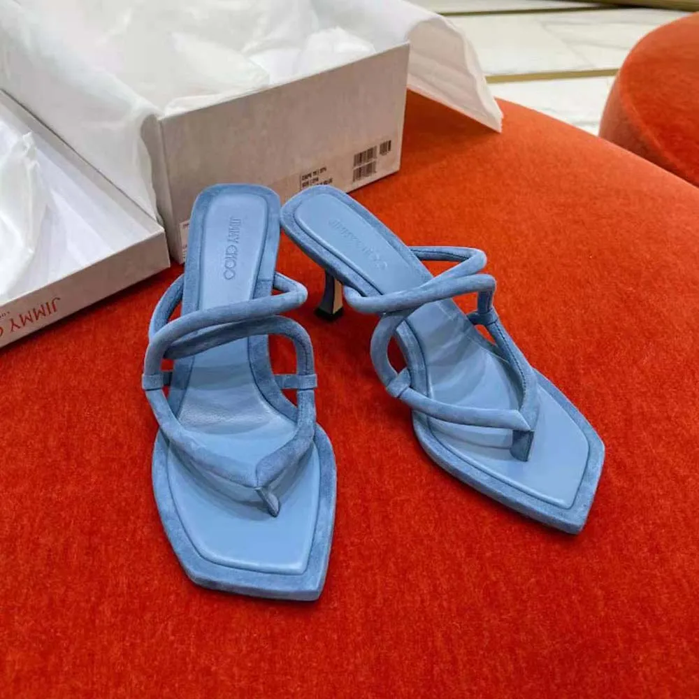Jimmy Choo Mules tipo tanga de ante azul mariposa Cape 70 para mujer