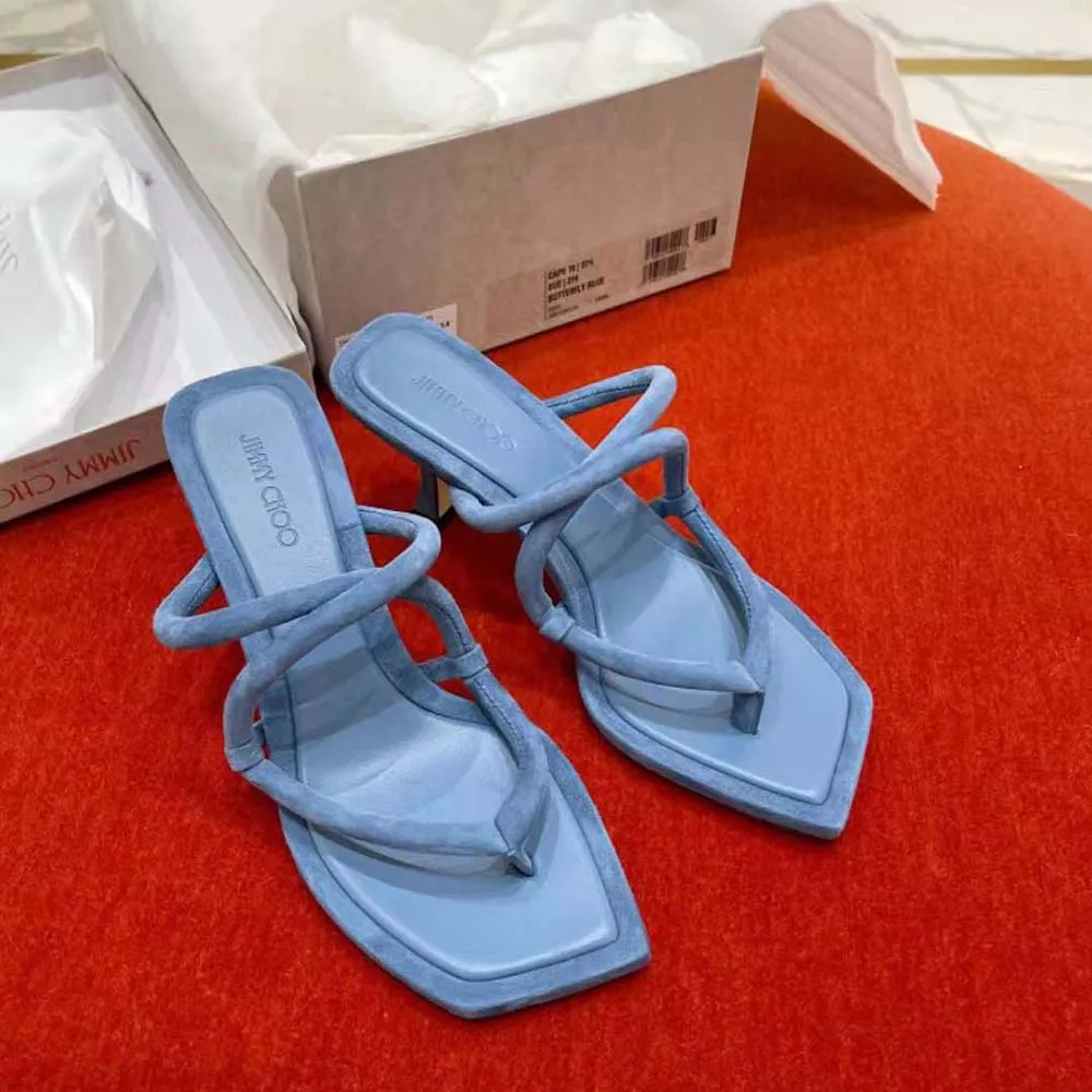 Jimmy Choo Mules tipo tanga de ante azul mariposa Cape 70 para mujer