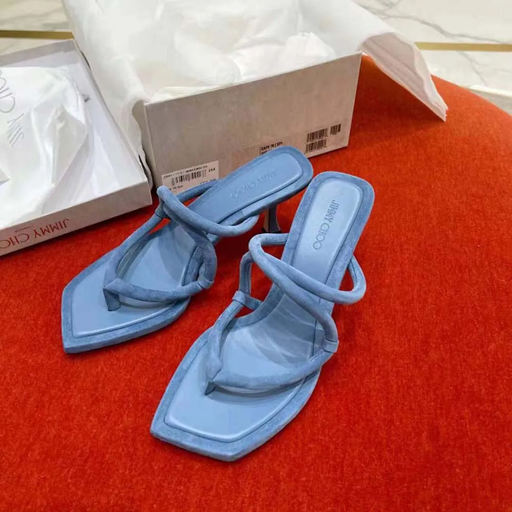 Jimmy Choo Mules tipo tanga de ante azul mariposa Cape 70 para mujer