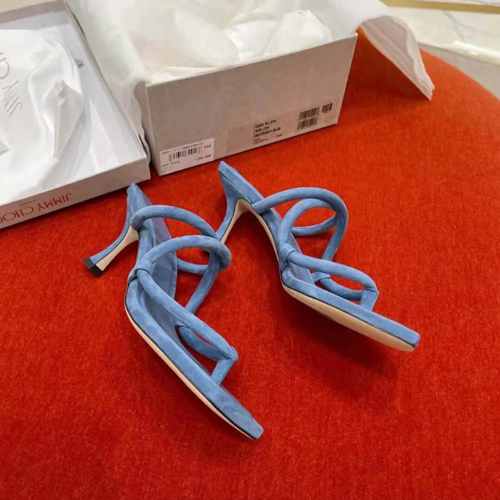 Jimmy Choo Mules tipo tanga de ante azul mariposa Cape 70 para mujer