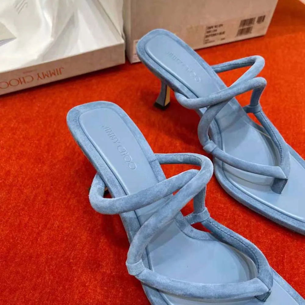Jimmy Choo Mules tipo tanga de ante azul mariposa Cape 70 para mujer