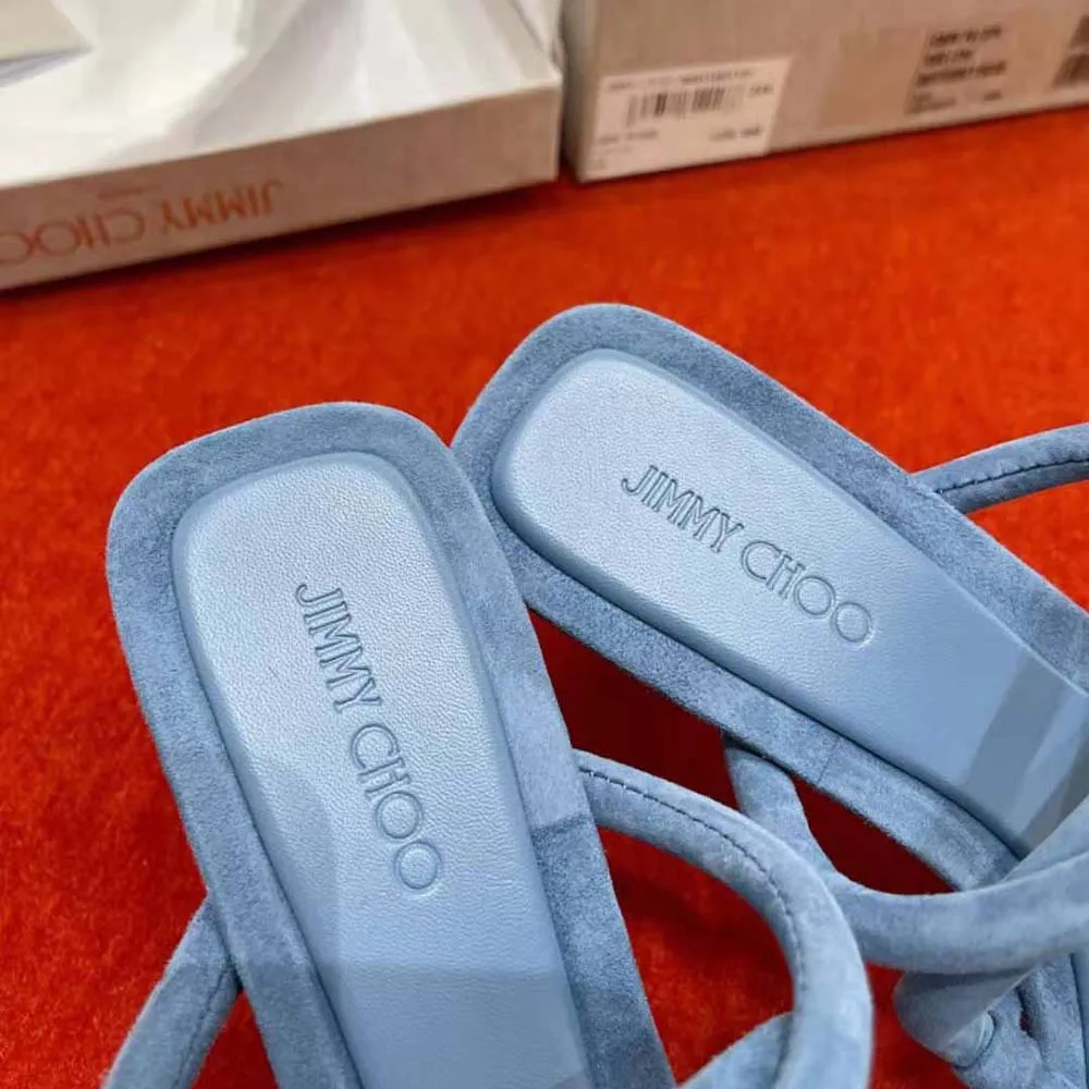 Jimmy Choo Mules tipo tanga de ante azul mariposa Cape 70 para mujer