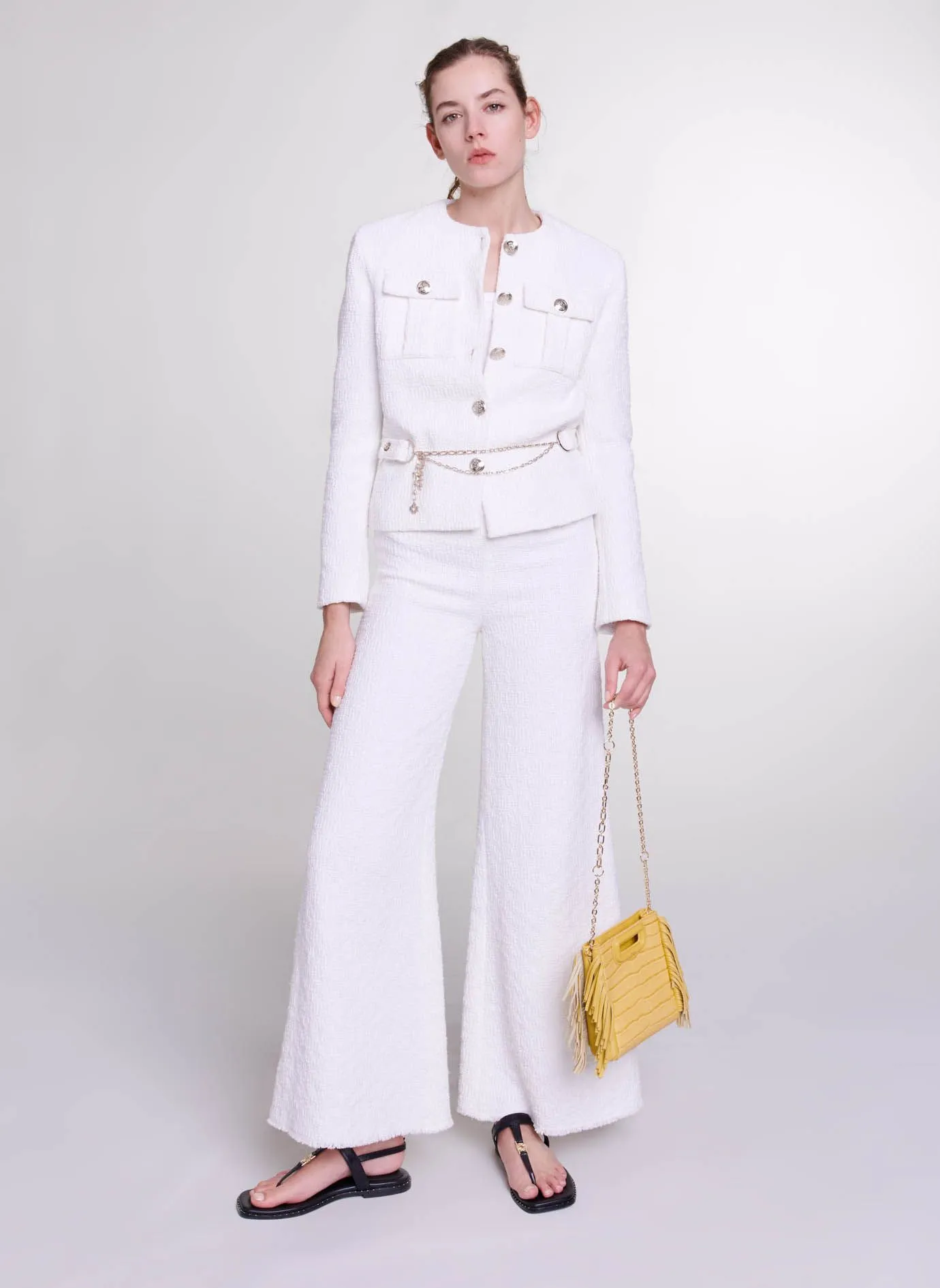 MAJE Chaqueta de tweed ajustada en blanco