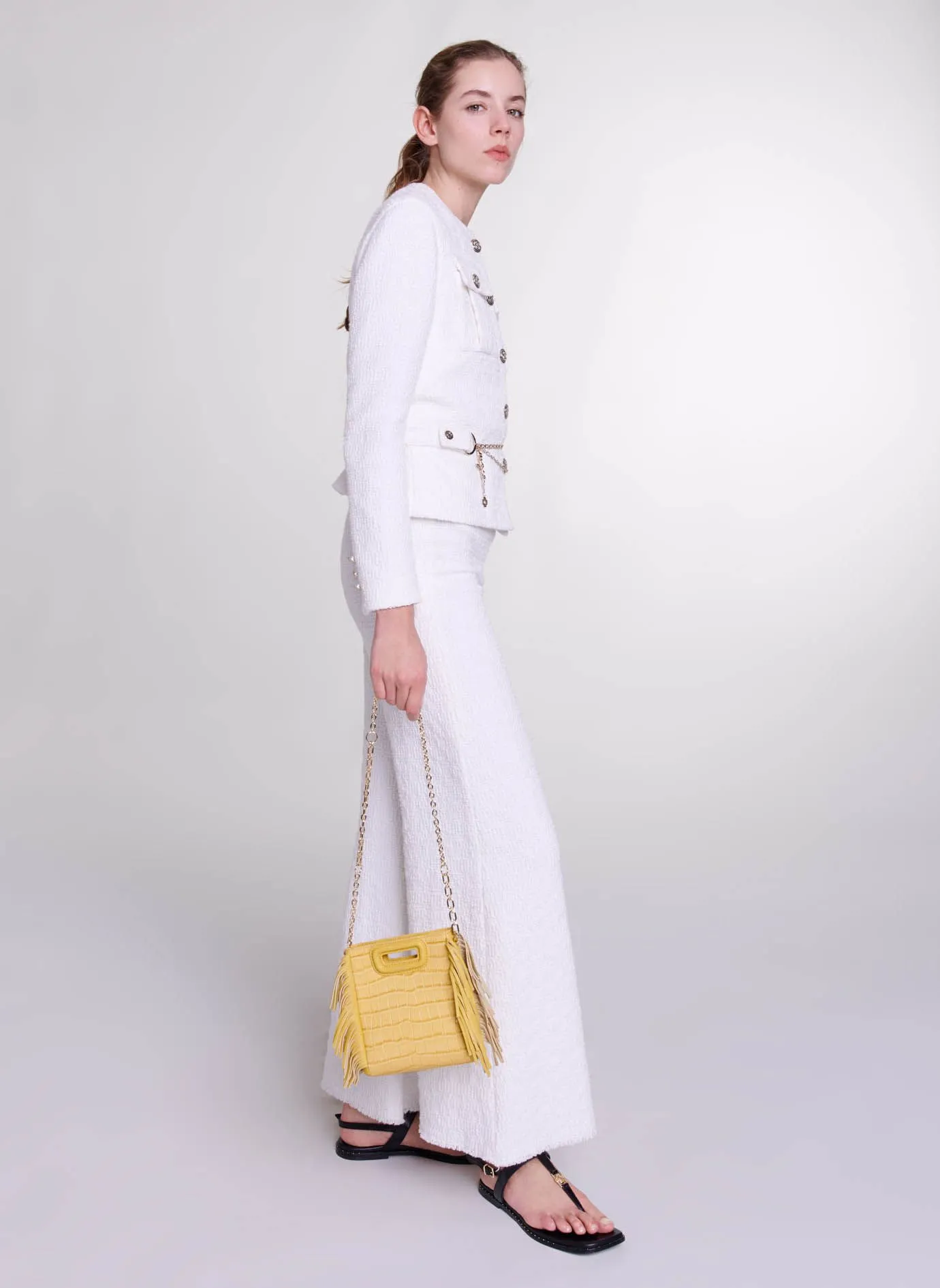 MAJE Chaqueta de tweed ajustada en blanco