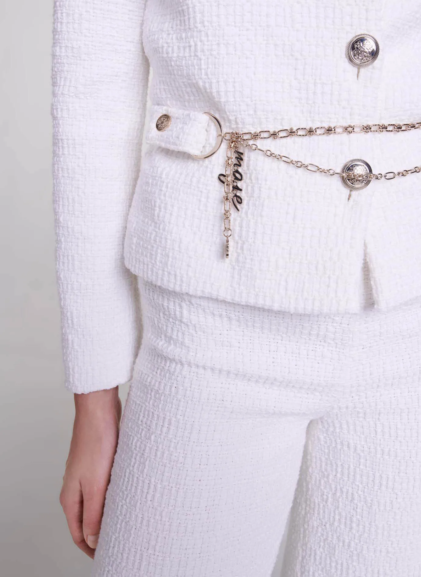 MAJE Chaqueta de tweed ajustada en blanco