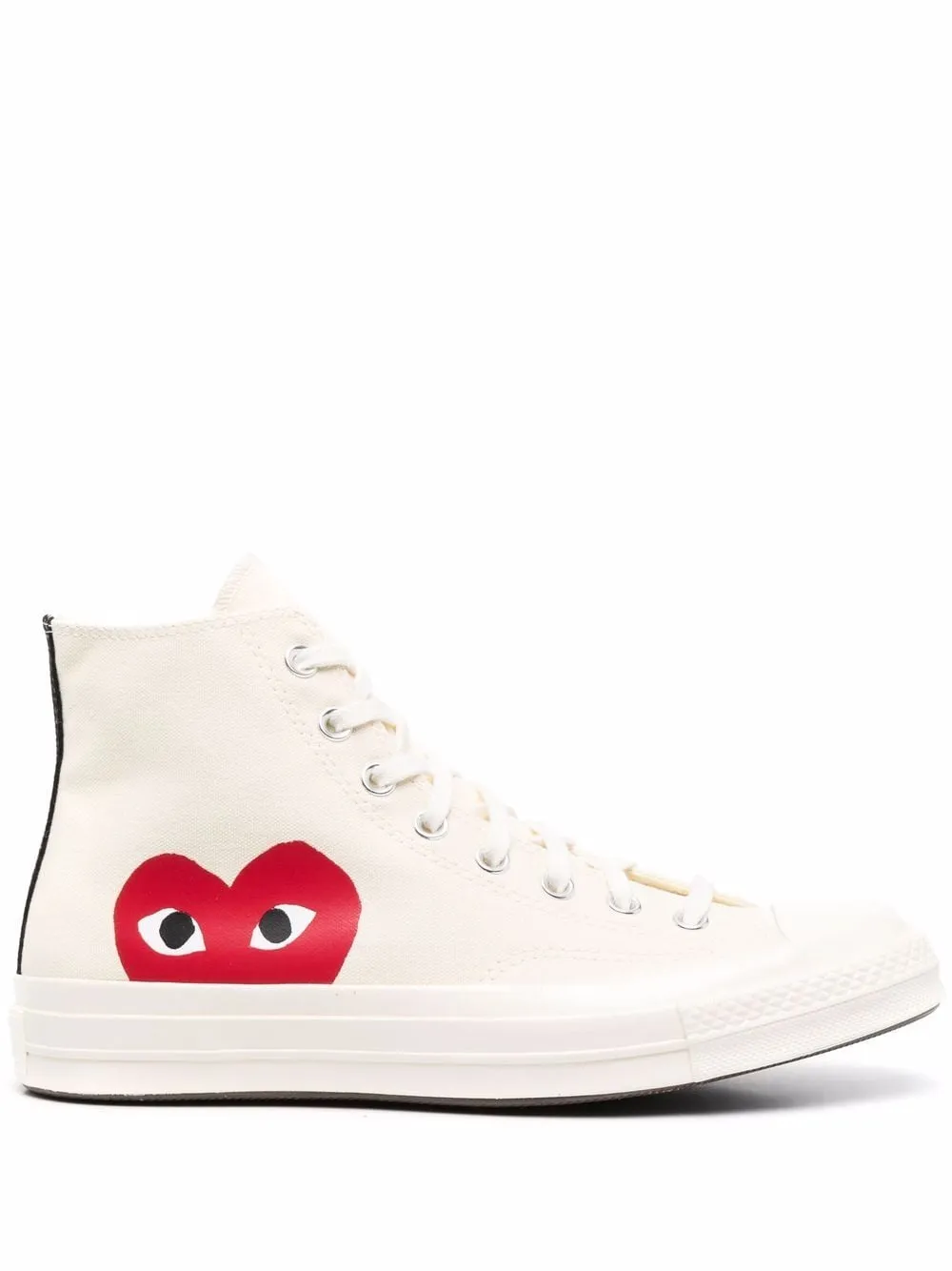 N373O tenis altos de Comme Des Garons Play x Converse Marfil