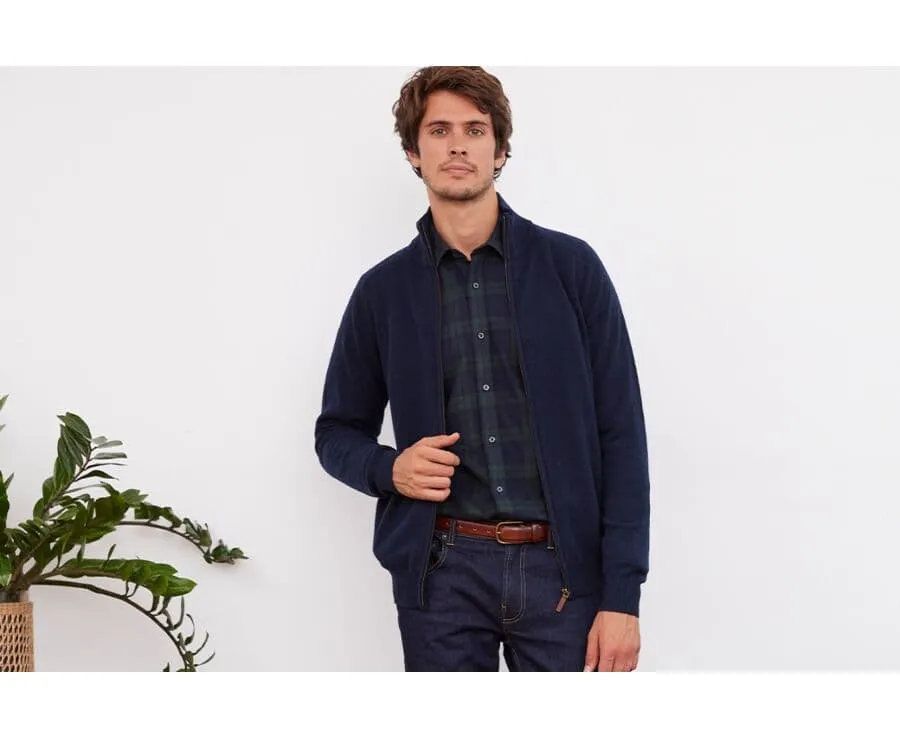 NAVY BLUE LAMBSWOOL FULL ZIP SWEATER  KANE