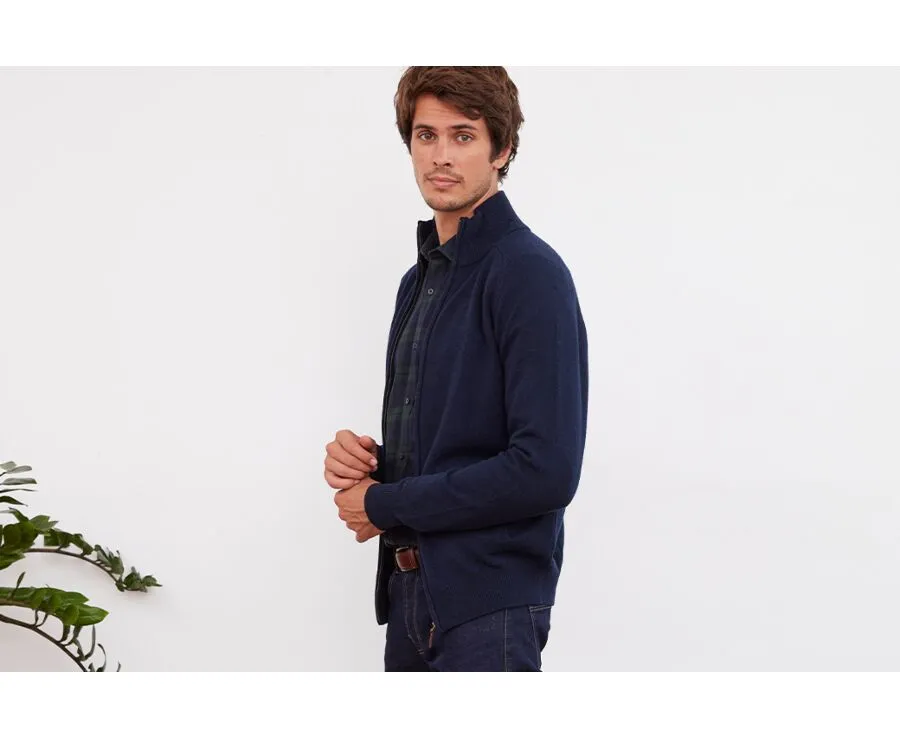 NAVY BLUE LAMBSWOOL FULL ZIP SWEATER  KANE