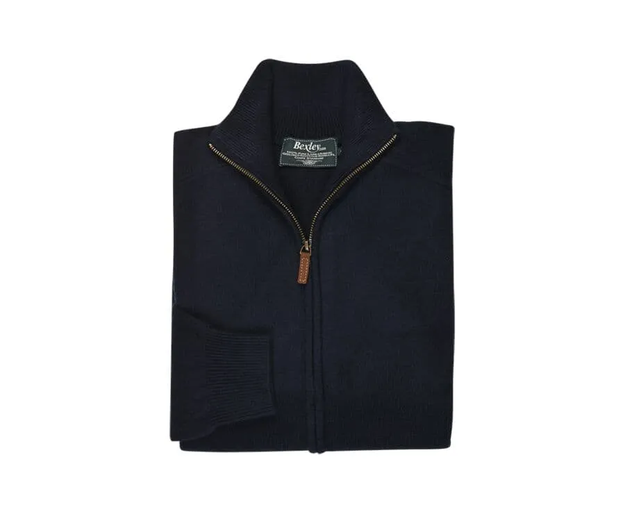NAVY BLUE LAMBSWOOL FULL ZIP SWEATER  KANE