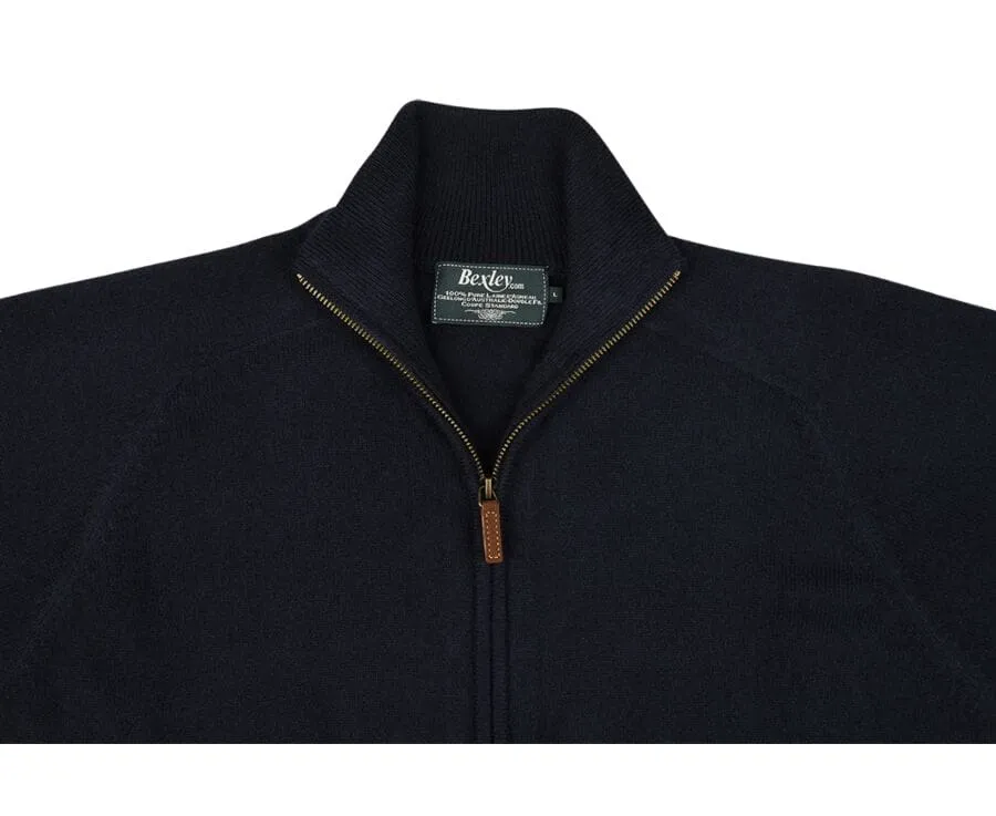 NAVY BLUE LAMBSWOOL FULL ZIP SWEATER  KANE