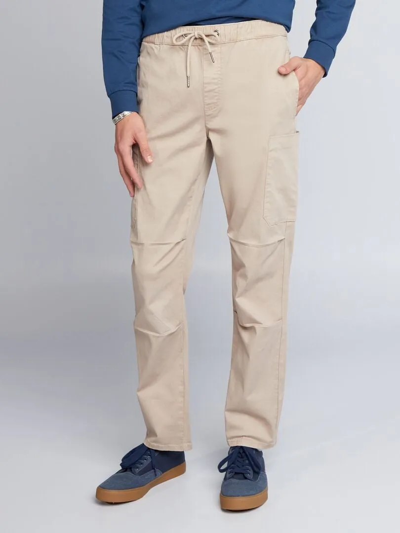 PANTALóN CARGO ANCHO CON PESPUNTES  BEIGE