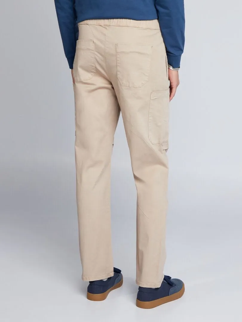 PANTALóN CARGO ANCHO CON PESPUNTES  BEIGE