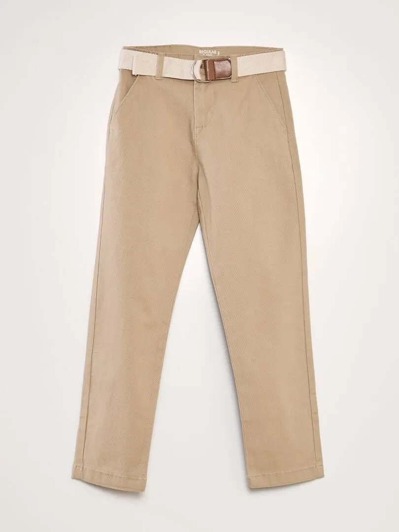 PANTALóN CHINO DE SARGA + CINTURóN  BEIGE