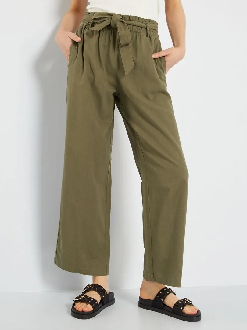 PANTALóN DE LINO ANCHO 'JDY'  KAKI