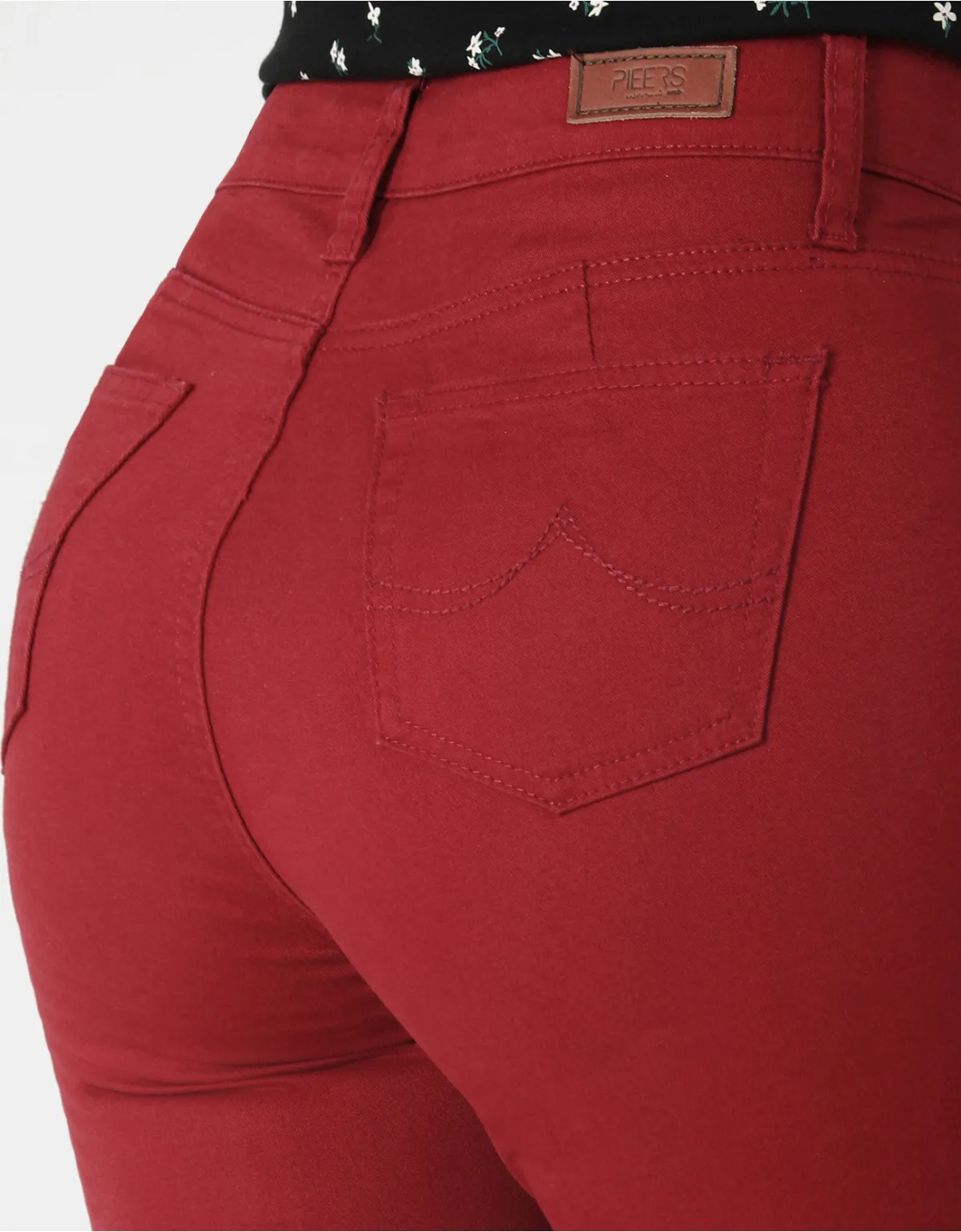Pantalón semi recto vino tiro alto mm