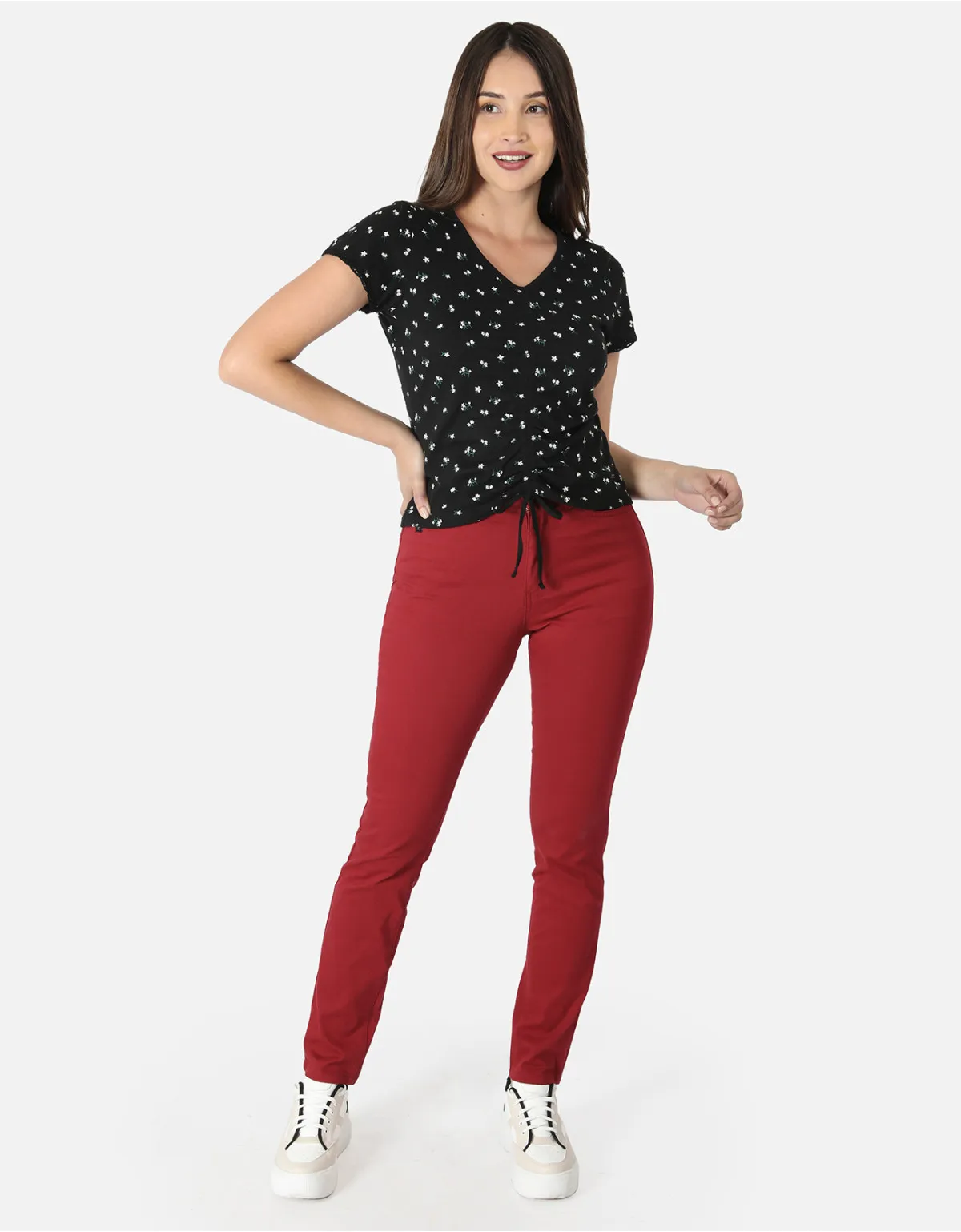 Pantalón semi recto vino tiro alto mm