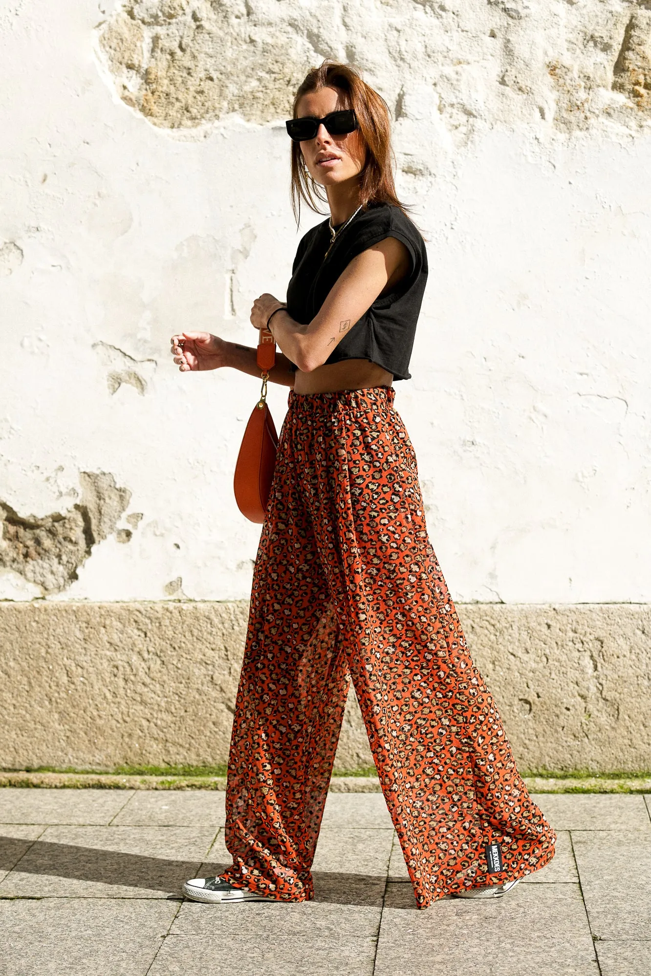 Pantalón wide leg animal print naranja