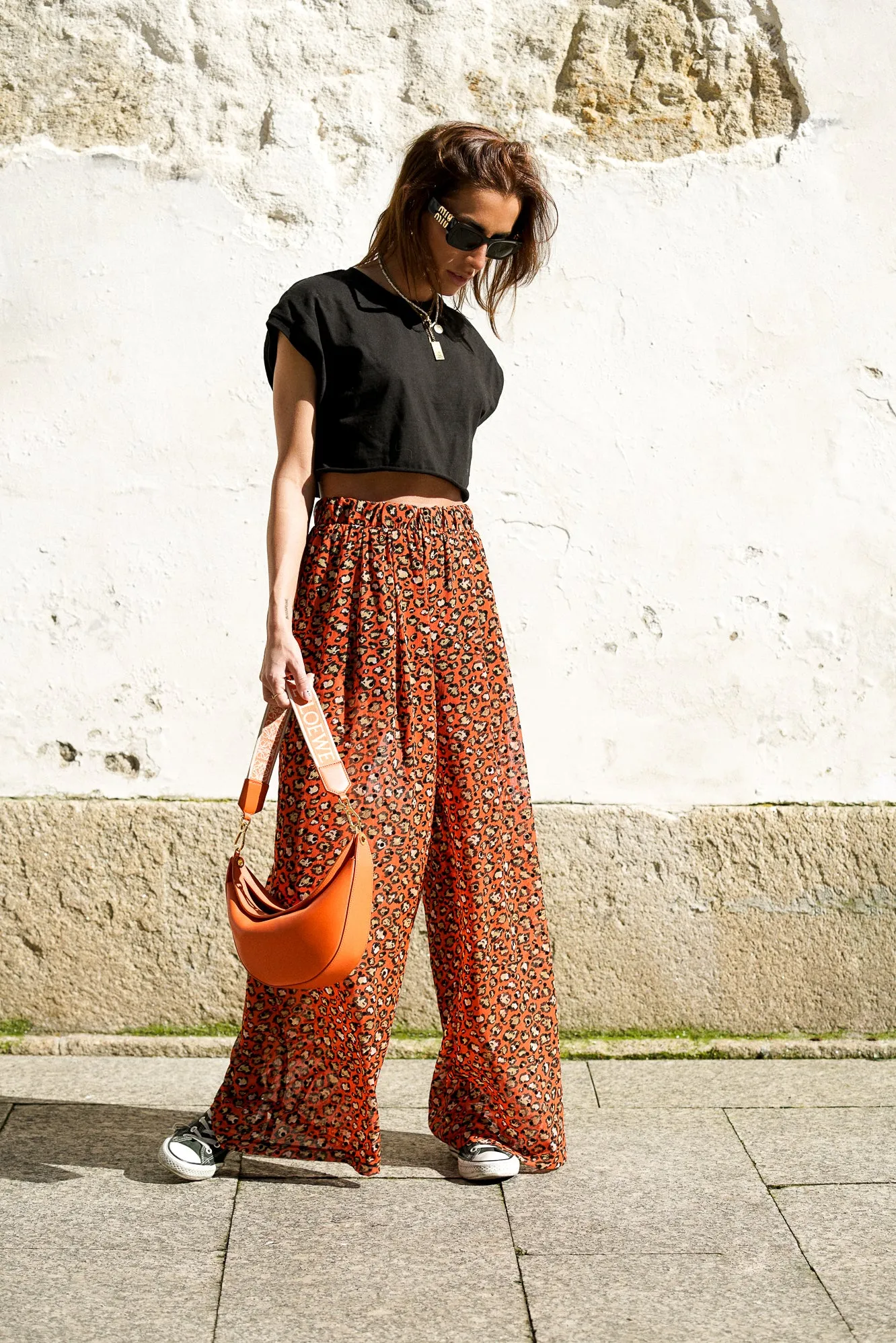 Pantalón wide leg animal print naranja