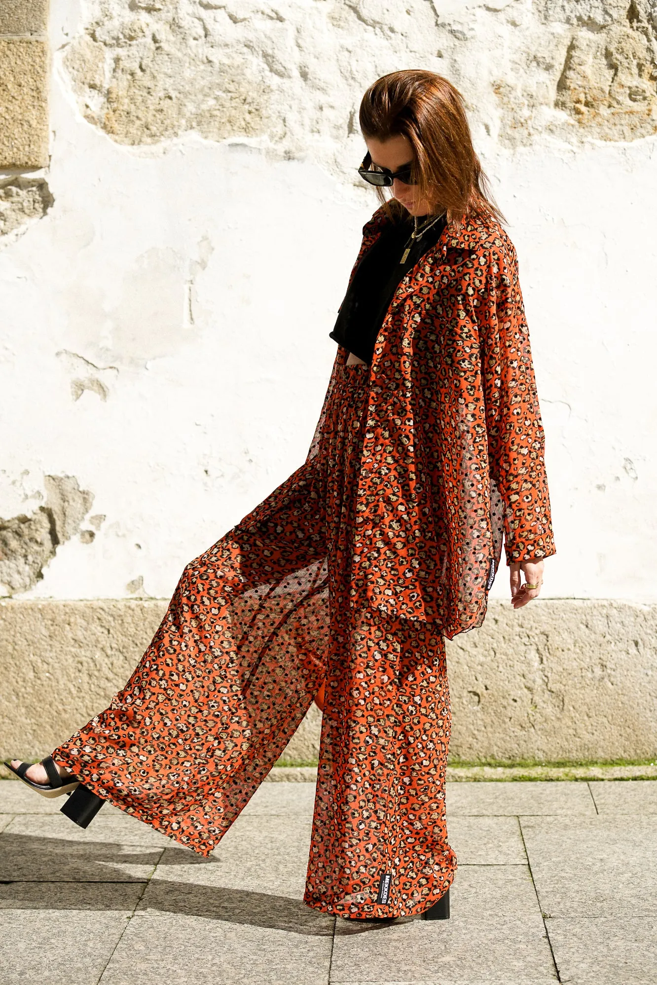 Pantalón wide leg animal print naranja